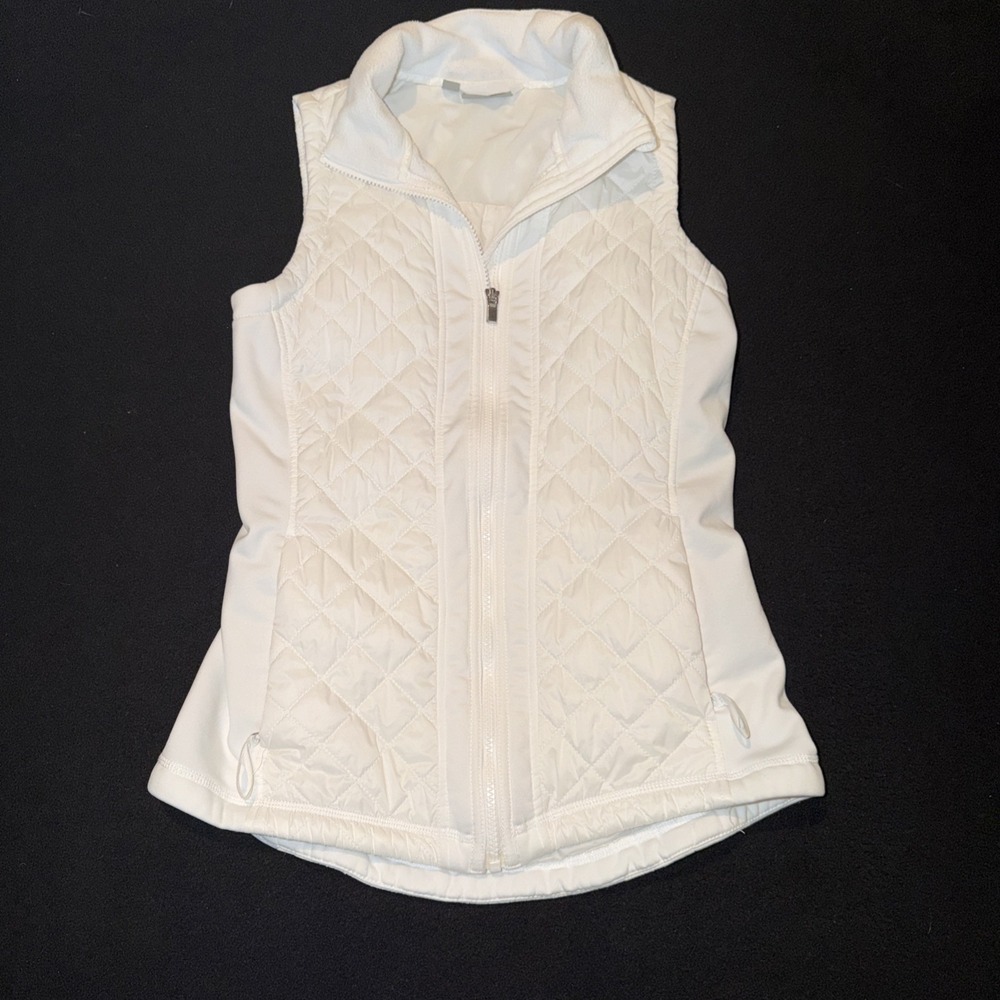 Athleta Quilted White Full Zipper Puffer Style Patterned Vest Woman's Small